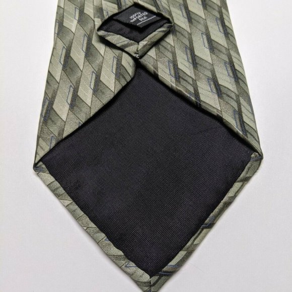 Arrow Geometric Army Green Silk Necktie - Picture 2 of 5